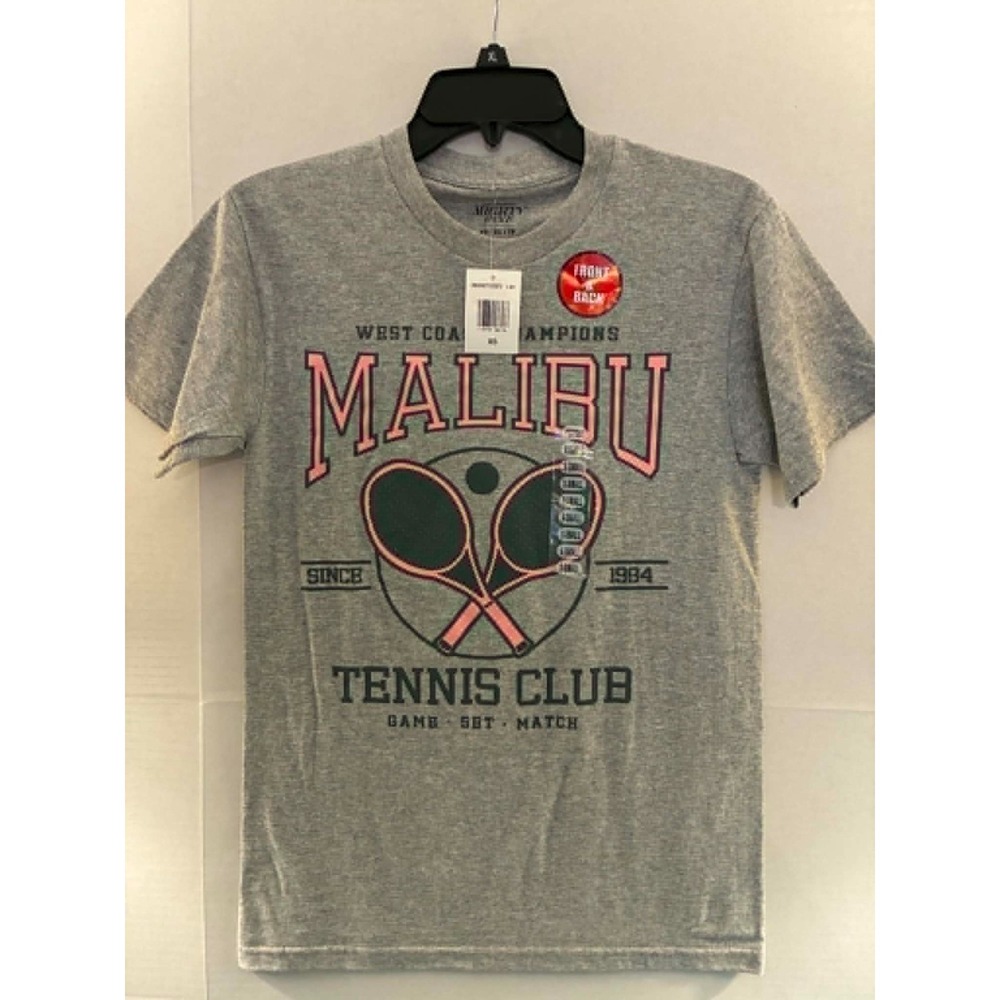 Mighty Fine Malibu Tennis Club Graphic T Shirt Womens XS Gray Heather Tenniscore